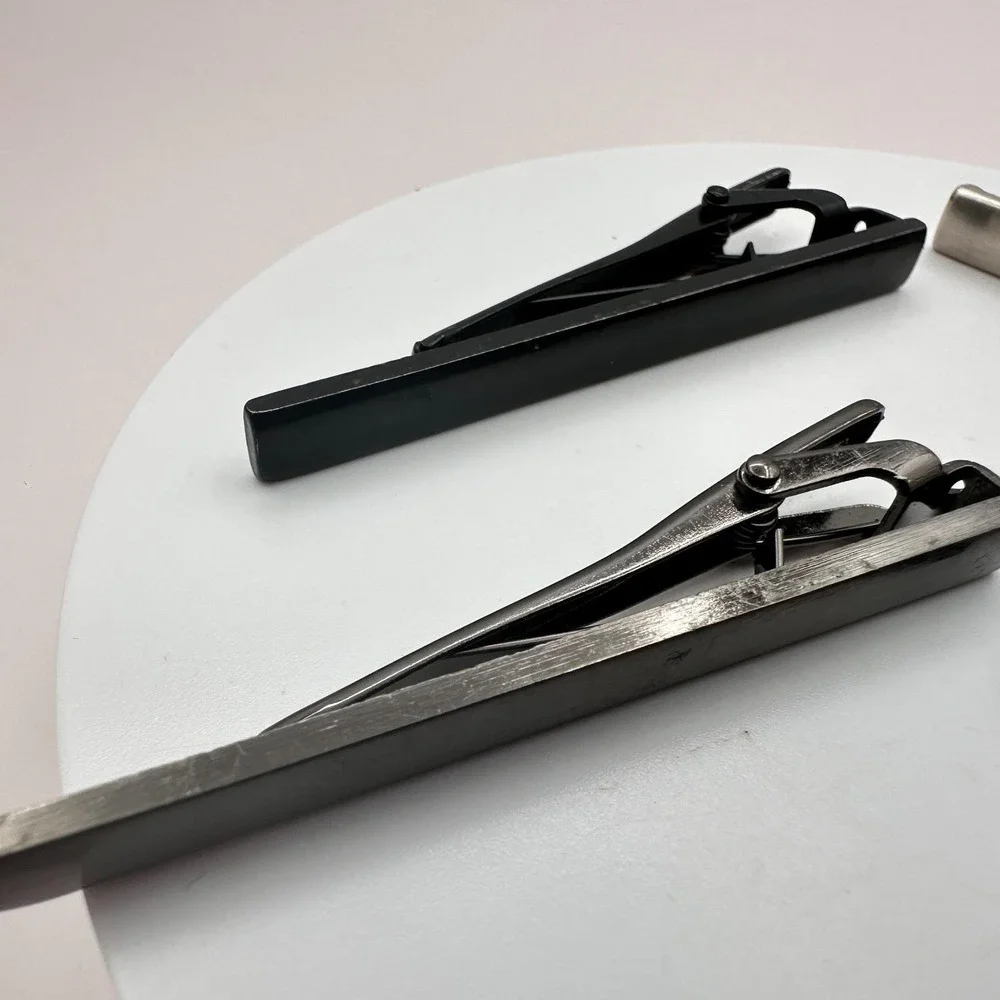 Vintage 90s 4 pcs Men's Tie Clip Bar Set Classic  Silver Tone Pin Retro‎ Jewelry